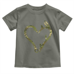 Fishing And Hunting Vintage Camo Hook Antler Heart Toddler T Shirt TS11 Military Green Print Your Wear