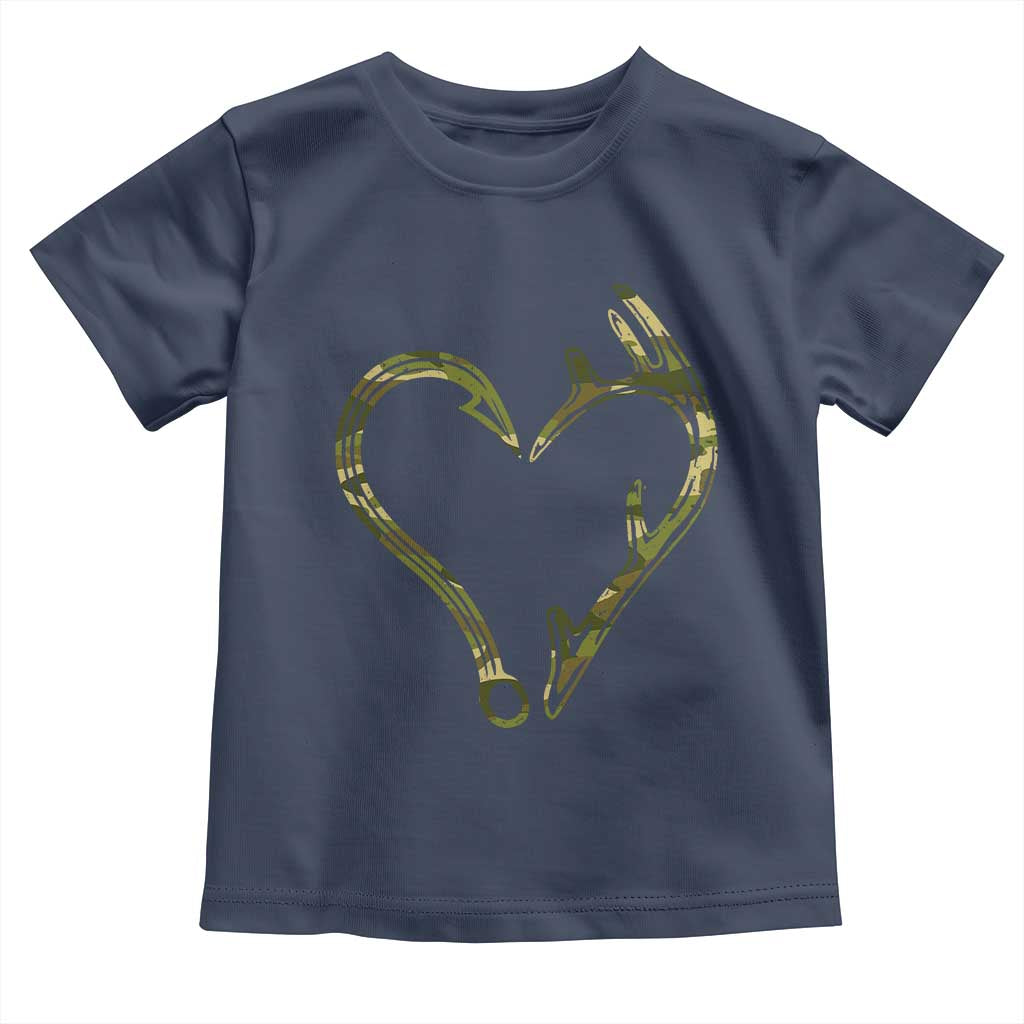 Fishing And Hunting Vintage Camo Hook Antler Heart Toddler T Shirt TS11 Navy Print Your Wear