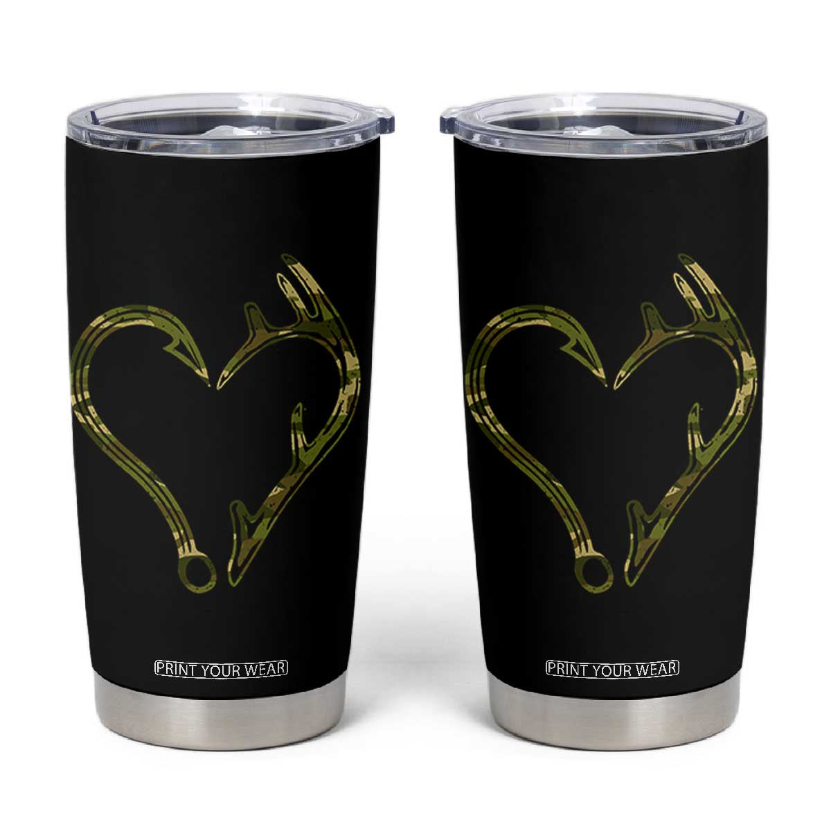 Fishing And Hunting Vintage Camo Hook Antler Heart Tumbler Cup TS11 Black Print Your Wear