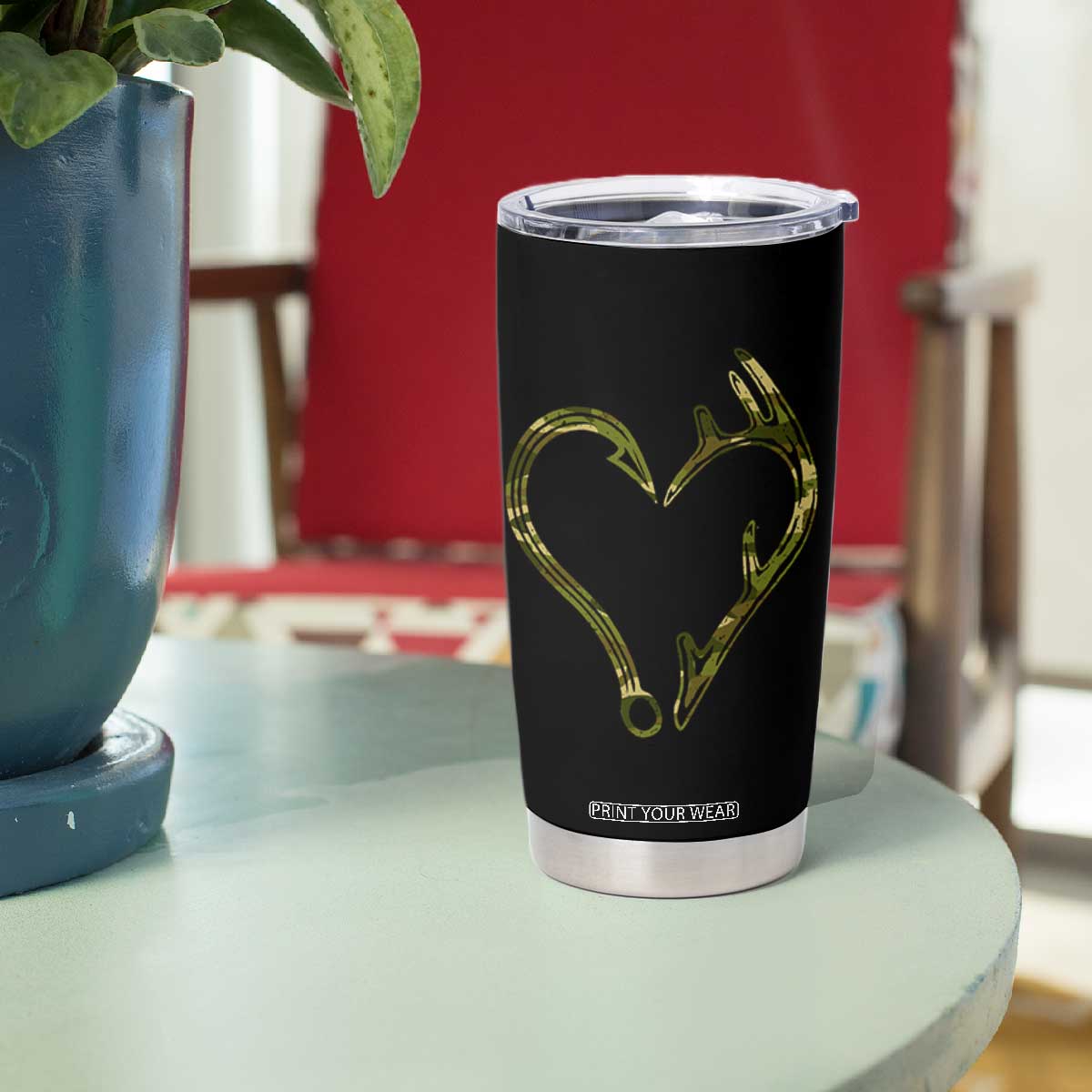 Fishing And Hunting Vintage Camo Hook Antler Heart Tumbler Cup TS11 Print Your Wear