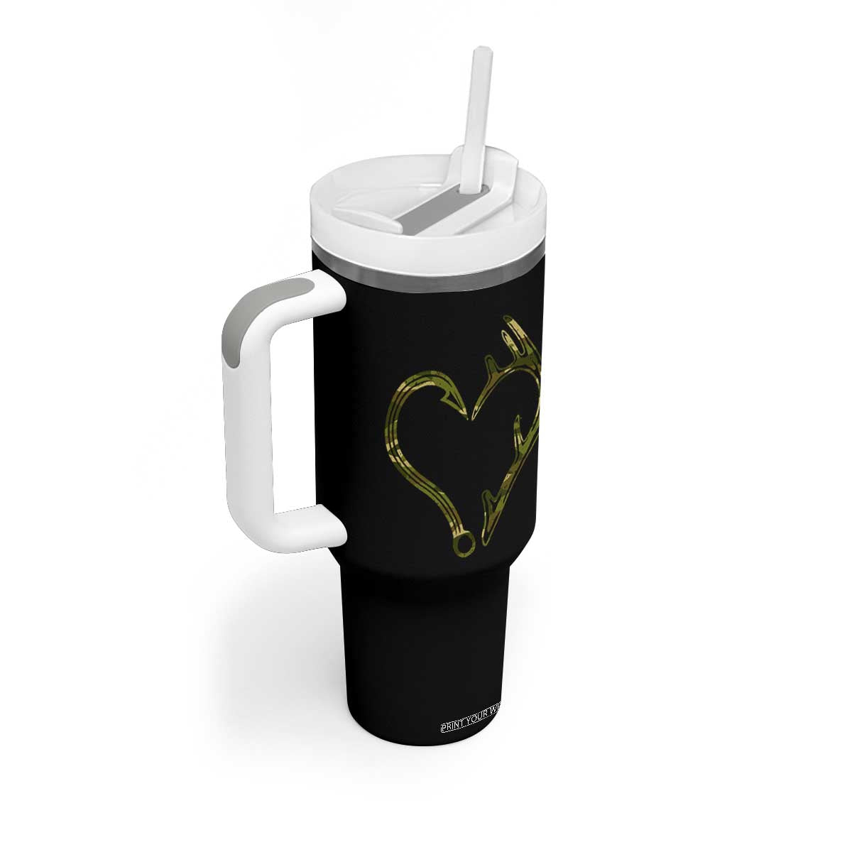 Fishing And Hunting Vintage Camo Hook Antler Heart Tumbler With Handle TS11 Print Your Wear