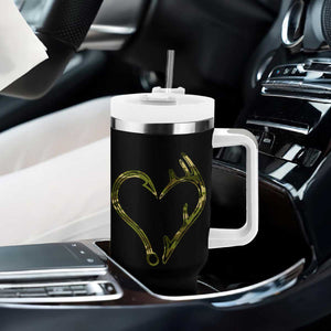 Fishing And Hunting Vintage Camo Hook Antler Heart Tumbler With Handle TS11 Print Your Wear