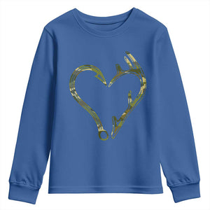 Fishing And Hunting Vintage Camo Hook Antler Heart Youth Sweatshirt TS11 Royal Blue Print Your Wear