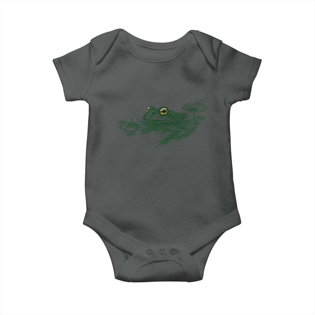 Funny Frog Swimming in Pond Cottagecore Style Baby Onesie TS11 Dark Heather Print Your Wear
