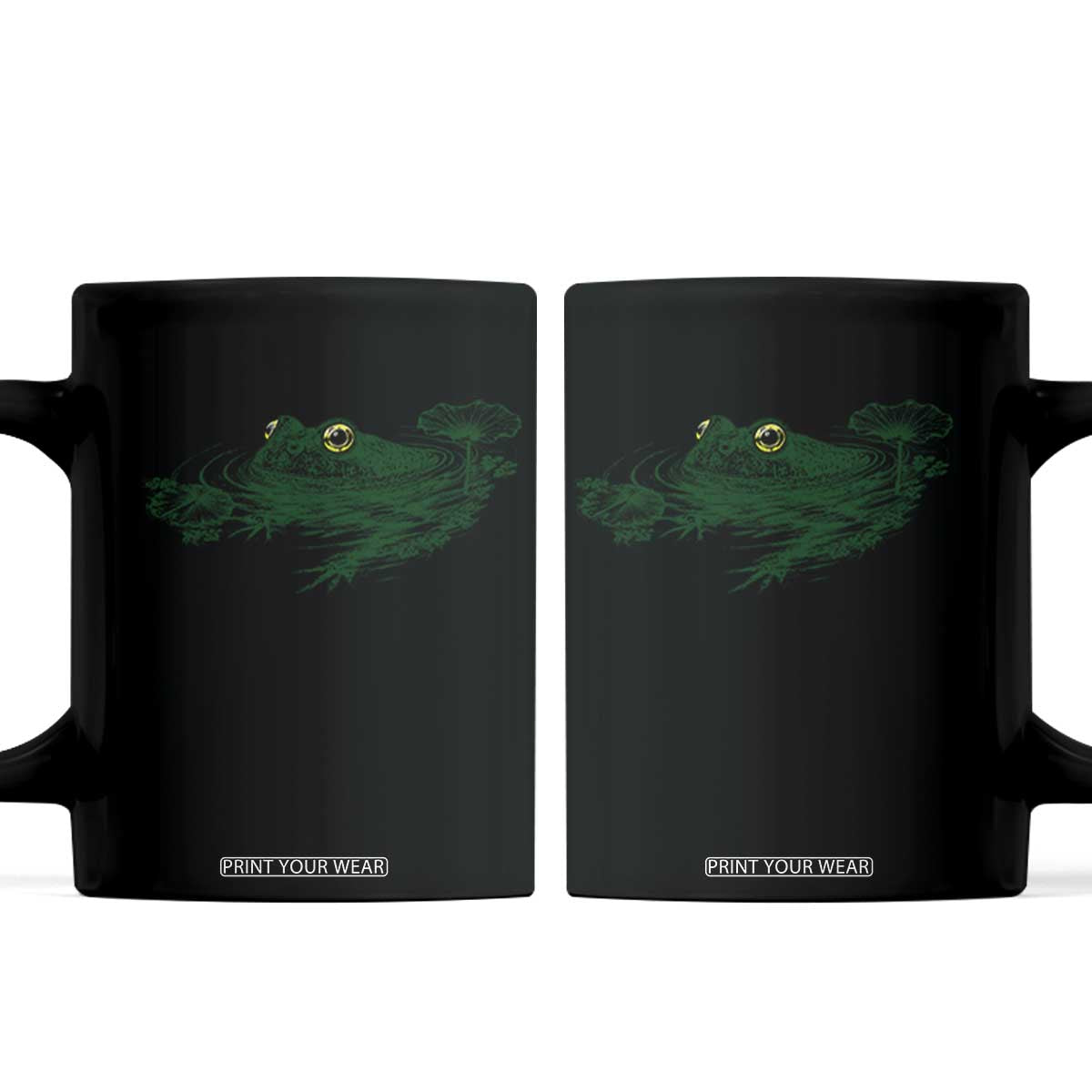 Funny Frog Swimming in Pond Cottagecore Style Coffee Mug TS11 Black Print Your Wear