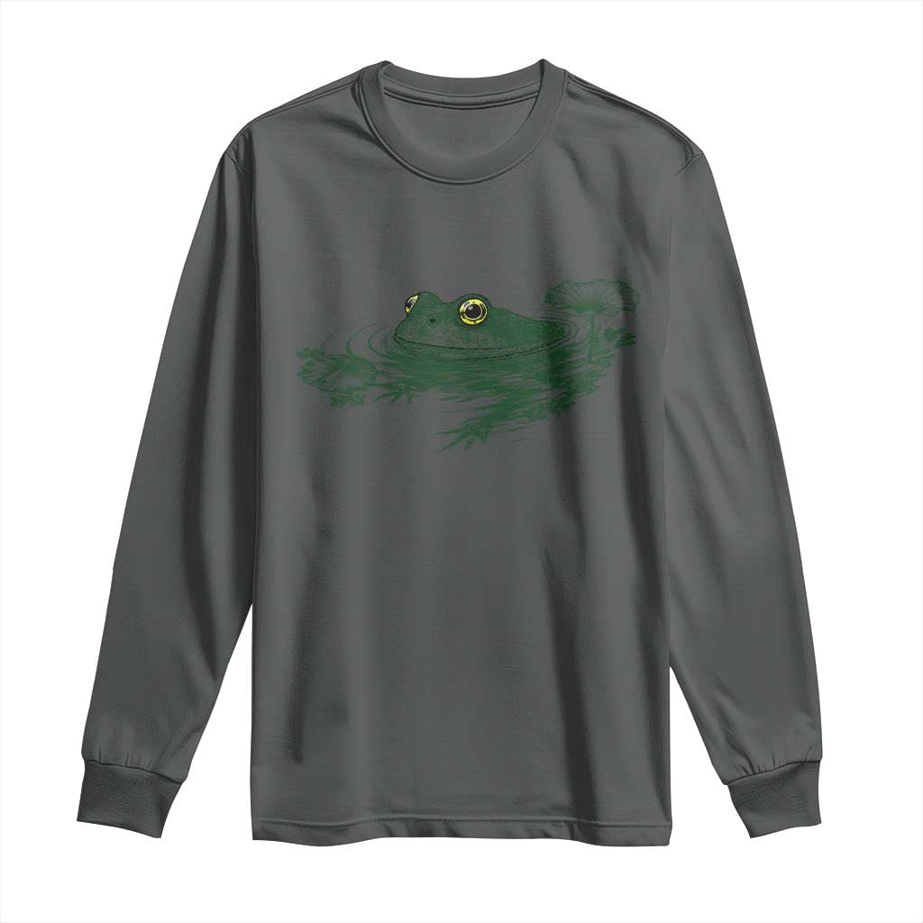 Funny Frog Swimming in Pond Cottagecore Style Long Sleeve Shirt TS11 Dark Heather Print Your Wear