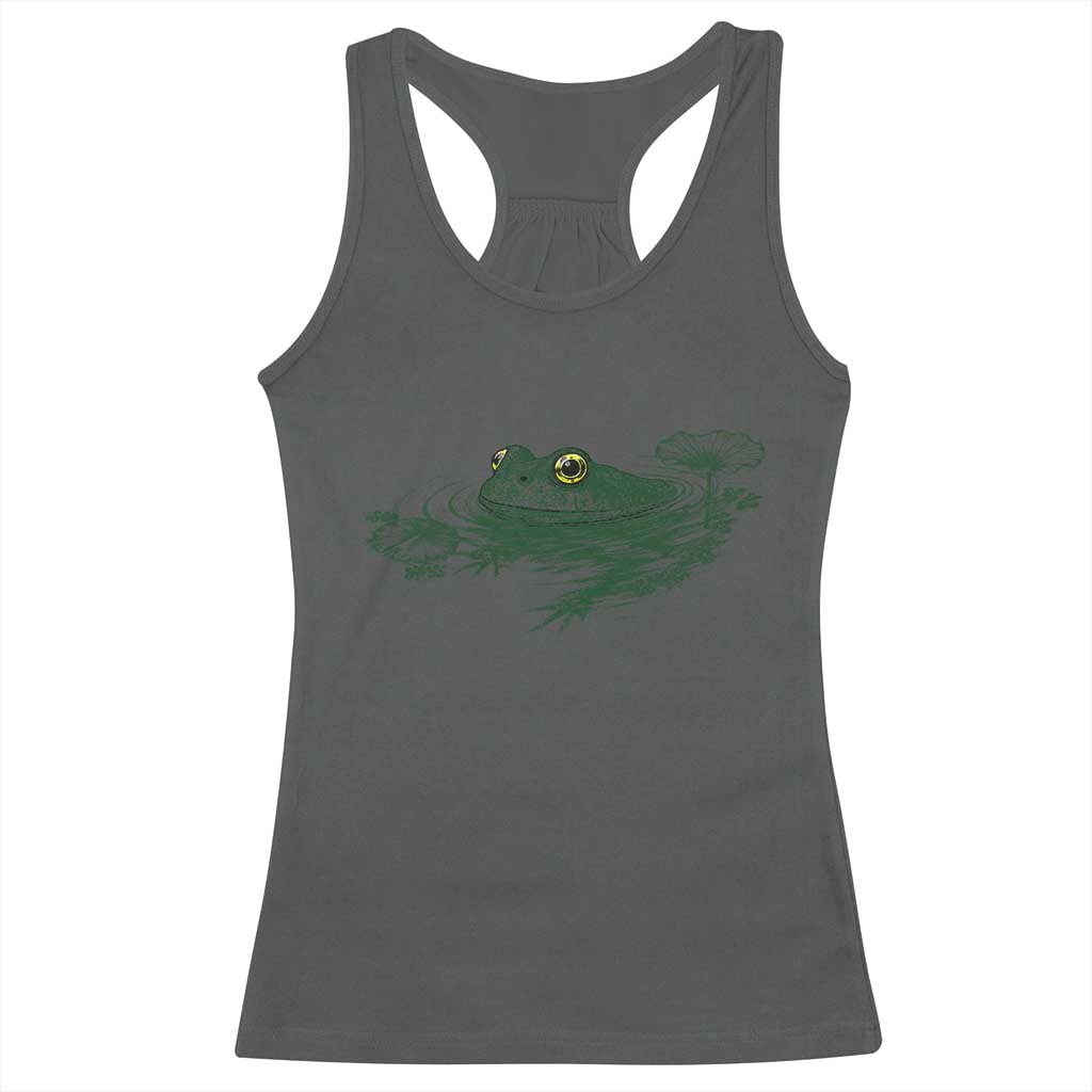 Funny Frog Swimming in Pond Cottagecore Style Racerback Tank Top TS11 Dark Heather Print Your Wear
