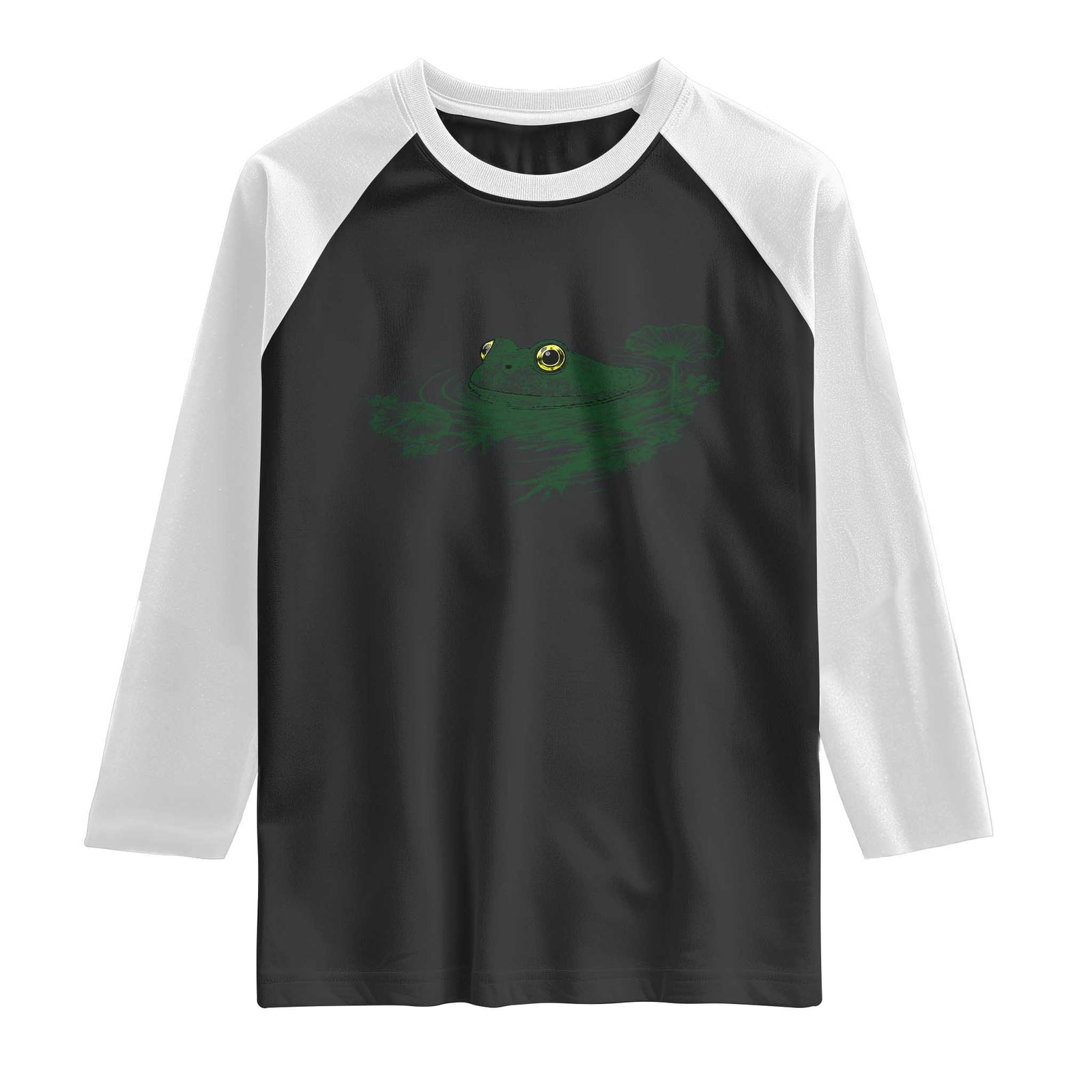 Funny Frog Swimming in Pond Cottagecore Style Raglan Shirt TS11 Black White Print Your Wear