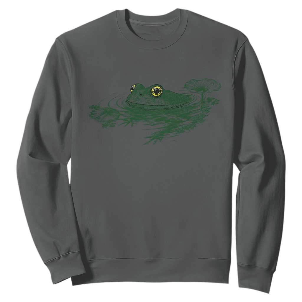 Funny Frog Swimming in Pond Cottagecore Style Sweatshirt TS11 Dark Heather Print Your Wear