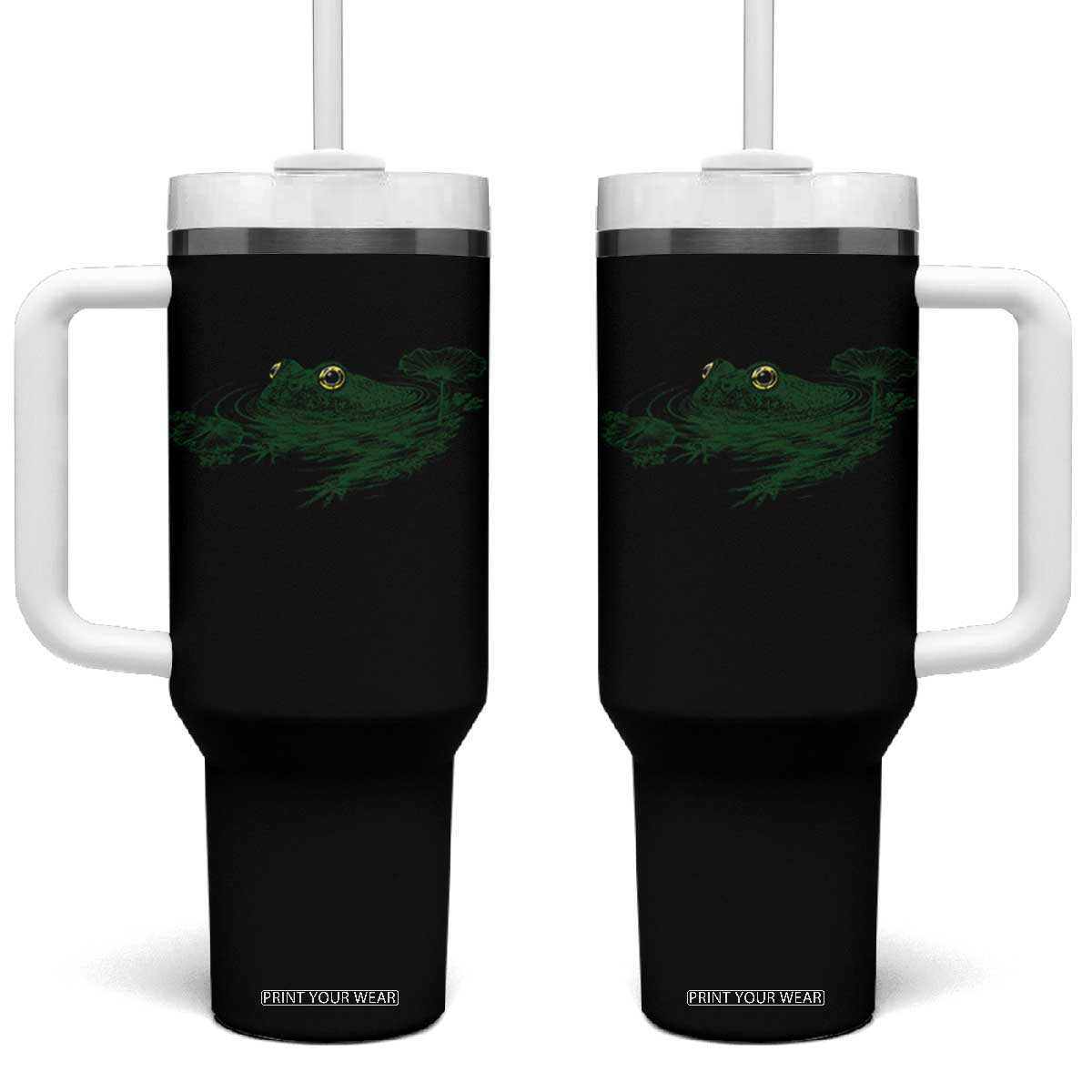 Funny Frog Swimming in Pond Cottagecore Style Tumbler With Handle TS11 One Size: 40 oz Black Print Your Wear