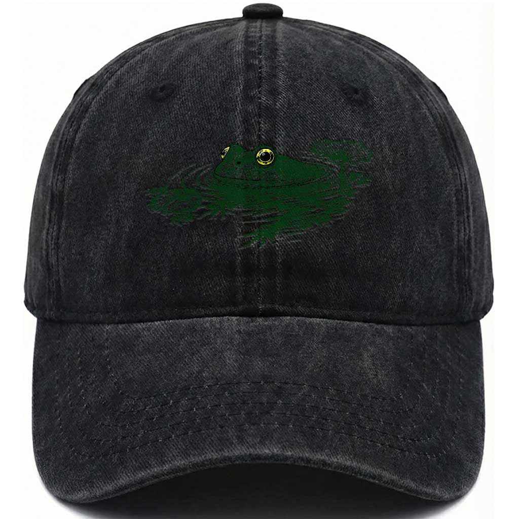 Funny Frog Swimming in Pond Cottagecore Style Washed Cotton Baseball Cap TS11 Print Your Wear