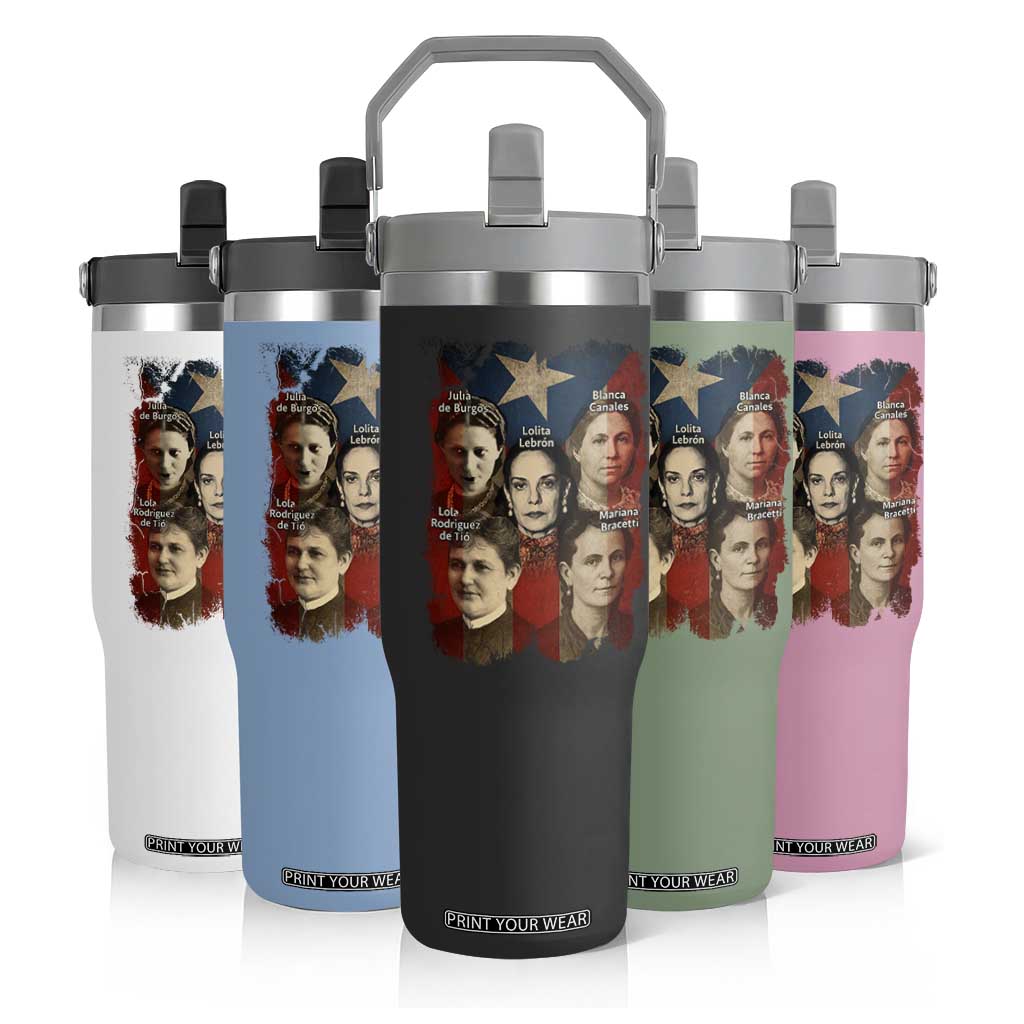 Puerto Rican Heroines Flip Straw Tumbler Boricua Julia Lolita Blanca Mariana Lola Puerto Rico Flag TS11 Print Your Wear