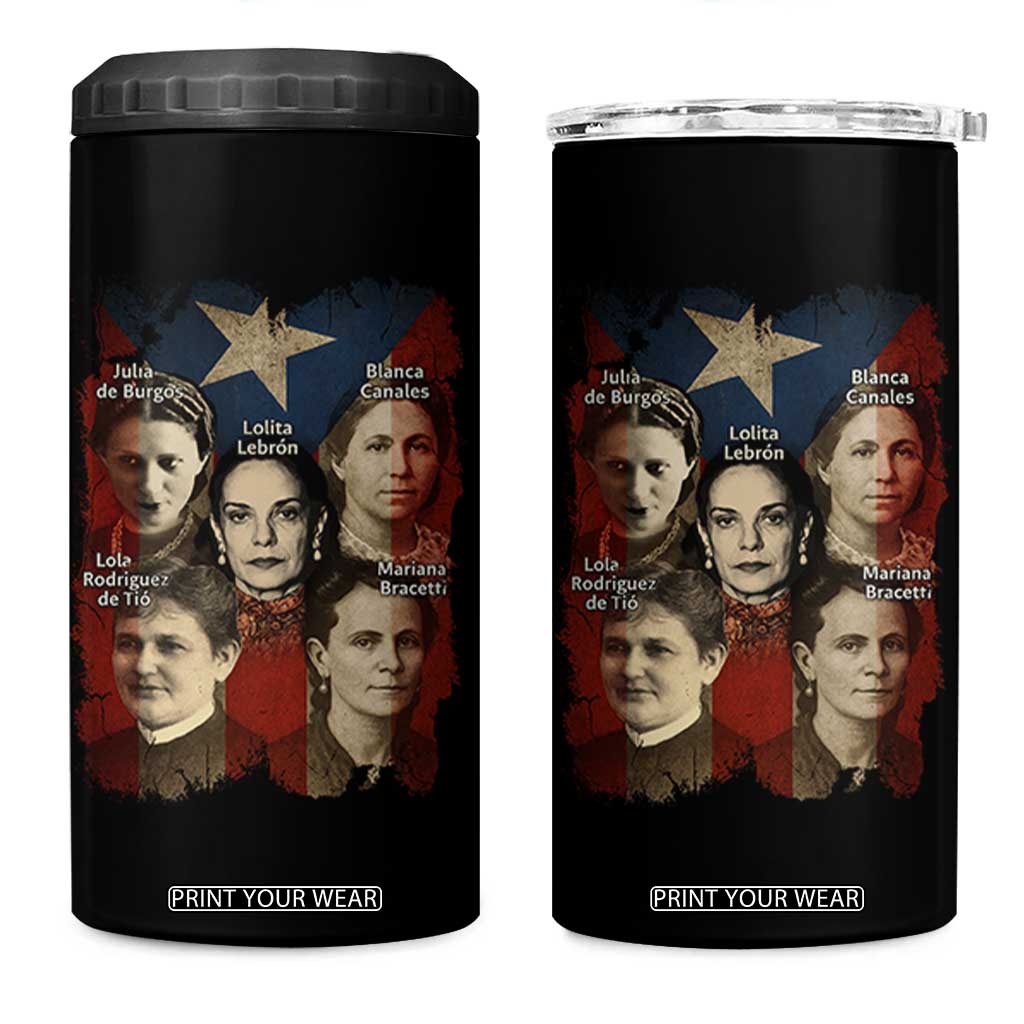 Puerto Rican Heroines 4 in 1 Can Cooler Tumbler Boricua Julia Lolita Blanca Mariana Lola Puerto Rico Flag TS11 One Size: 16 oz Black Print Your Wear