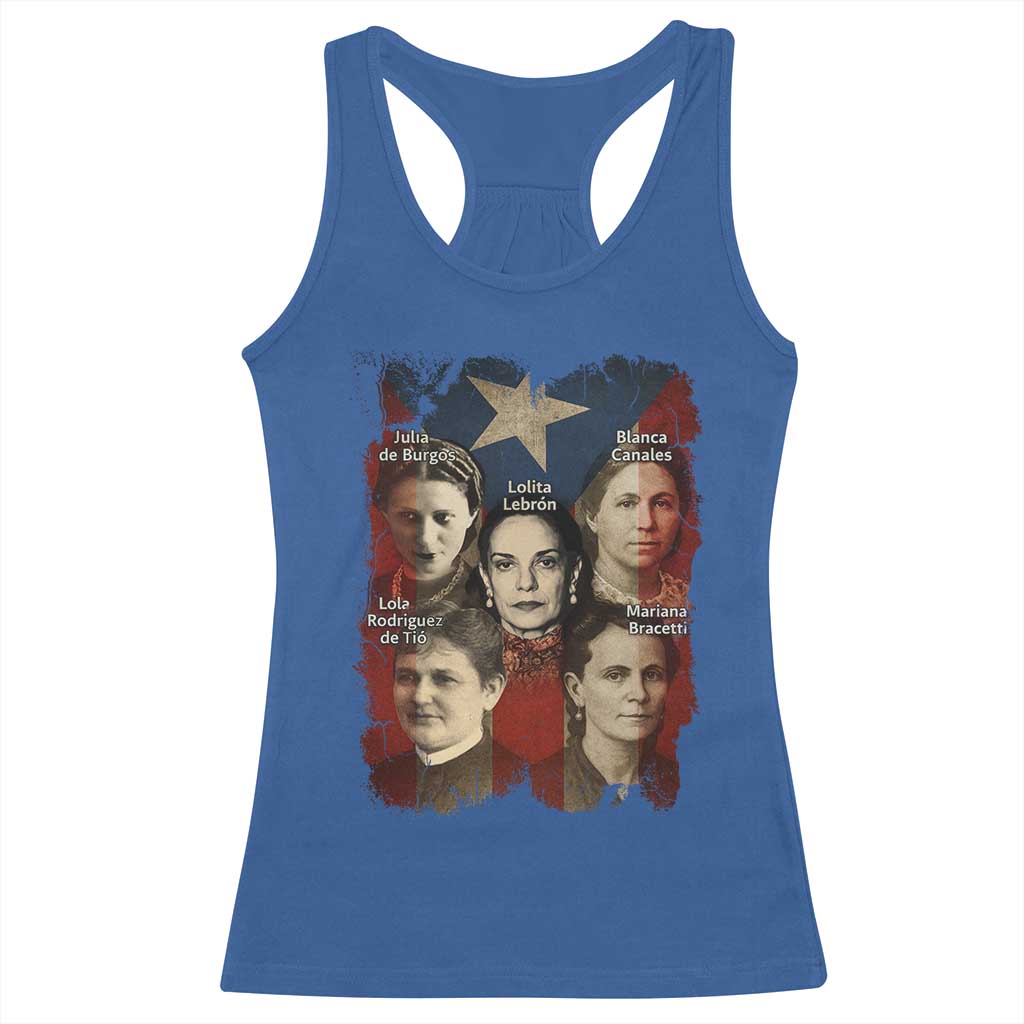 Puerto Rican Heroines Racerback Tank Top Boricua Julia Lolita Blanca Mariana Lola Puerto Rico Flag TS11 Royal Blue Print Your Wear