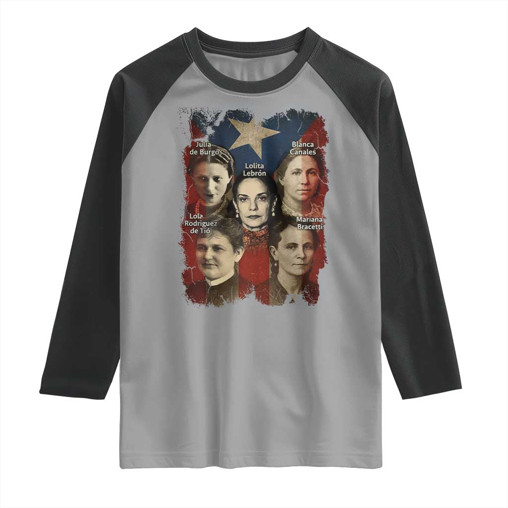 Puerto Rican Heroines Raglan Shirt Boricua Julia Lolita Blanca Mariana Lola Puerto Rico Flag TS11 Sport Gray Black Print Your Wear
