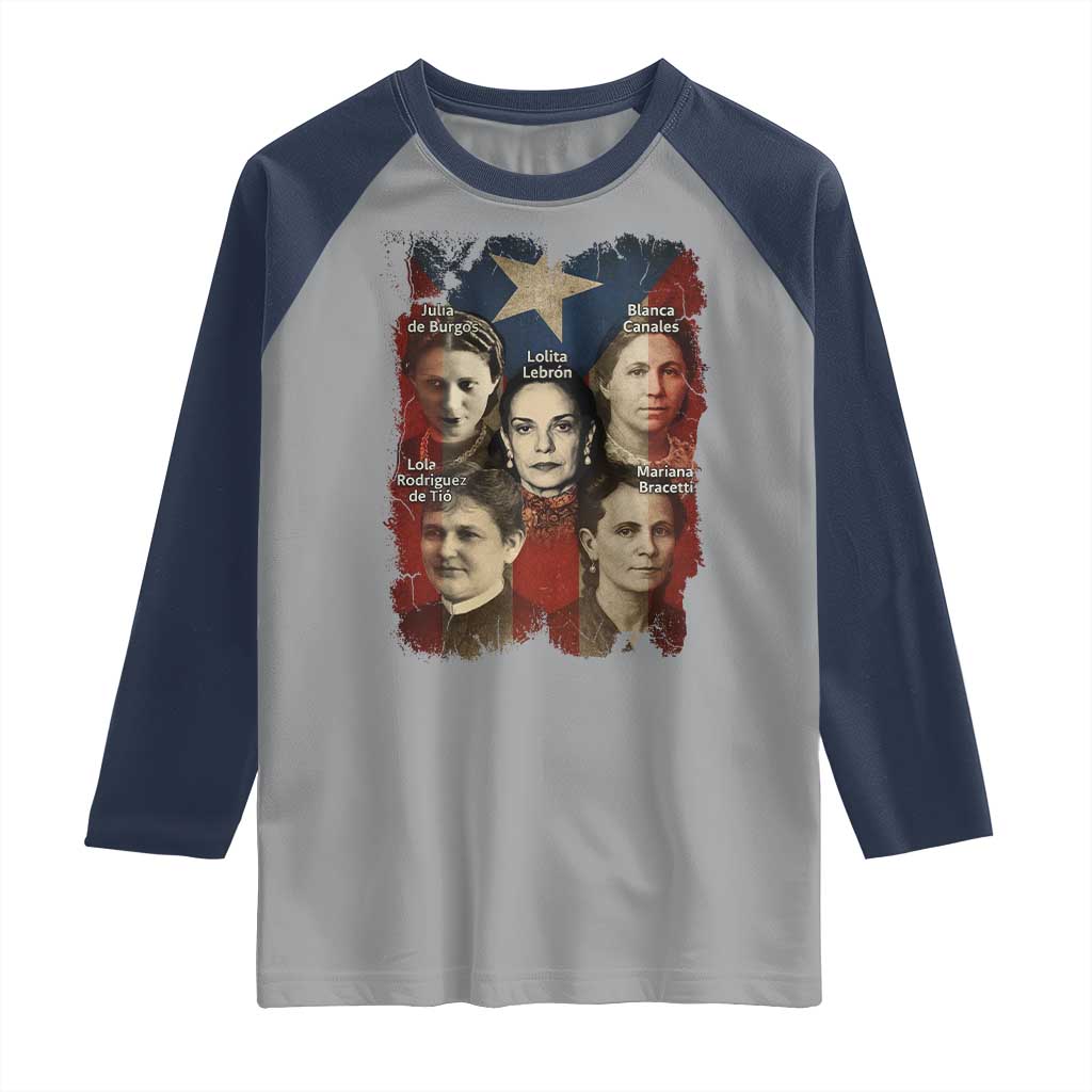 Puerto Rican Heroines Raglan Shirt Boricua Julia Lolita Blanca Mariana Lola Puerto Rico Flag TS11 Sport Gray Navy Print Your Wear