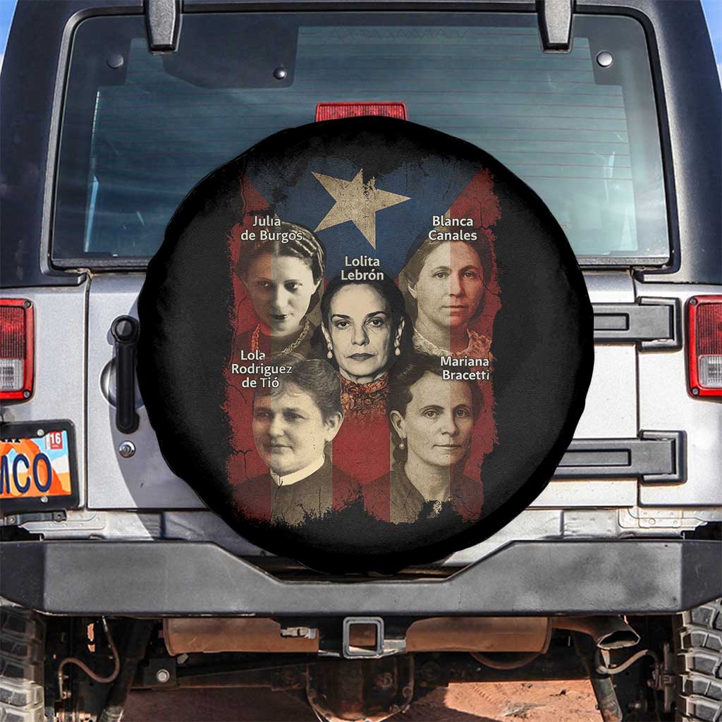 Puerto Rican Heroines Spare Tire Cover Boricua Julia Lolita Blanca Mariana Lola Puerto Rico Flag TS11 No hole Black Print Your Wear