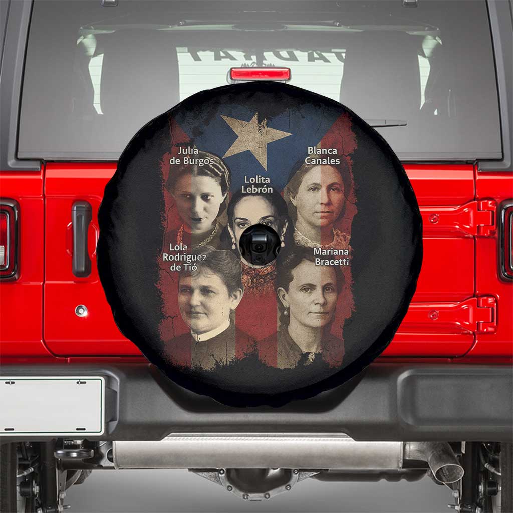 Puerto Rican Heroines Spare Tire Cover Boricua Julia Lolita Blanca Mariana Lola Puerto Rico Flag TS11 Black Print Your Wear