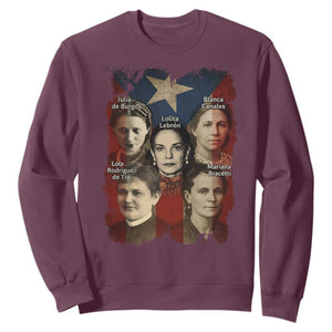 Puerto Rican Heroines Sweatshirt Boricua Julia Lolita Blanca Mariana Lola Puerto Rico Flag TS11 Maroon Print Your Wear