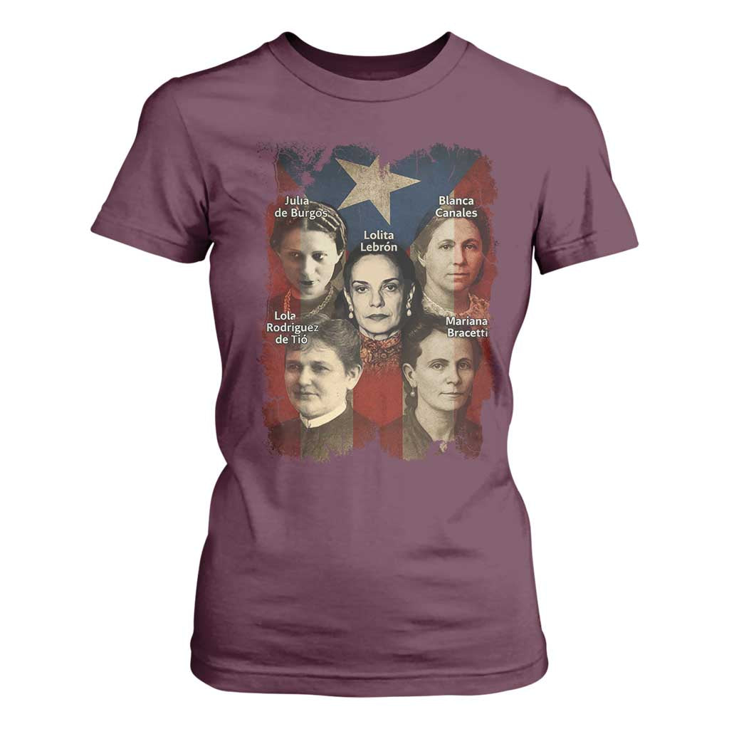 Puerto Rican Heroines T Shirt For Women Boricua Julia Lolita Blanca Mariana Lola Puerto Rico Flag TS11 Maroon Print Your Wear