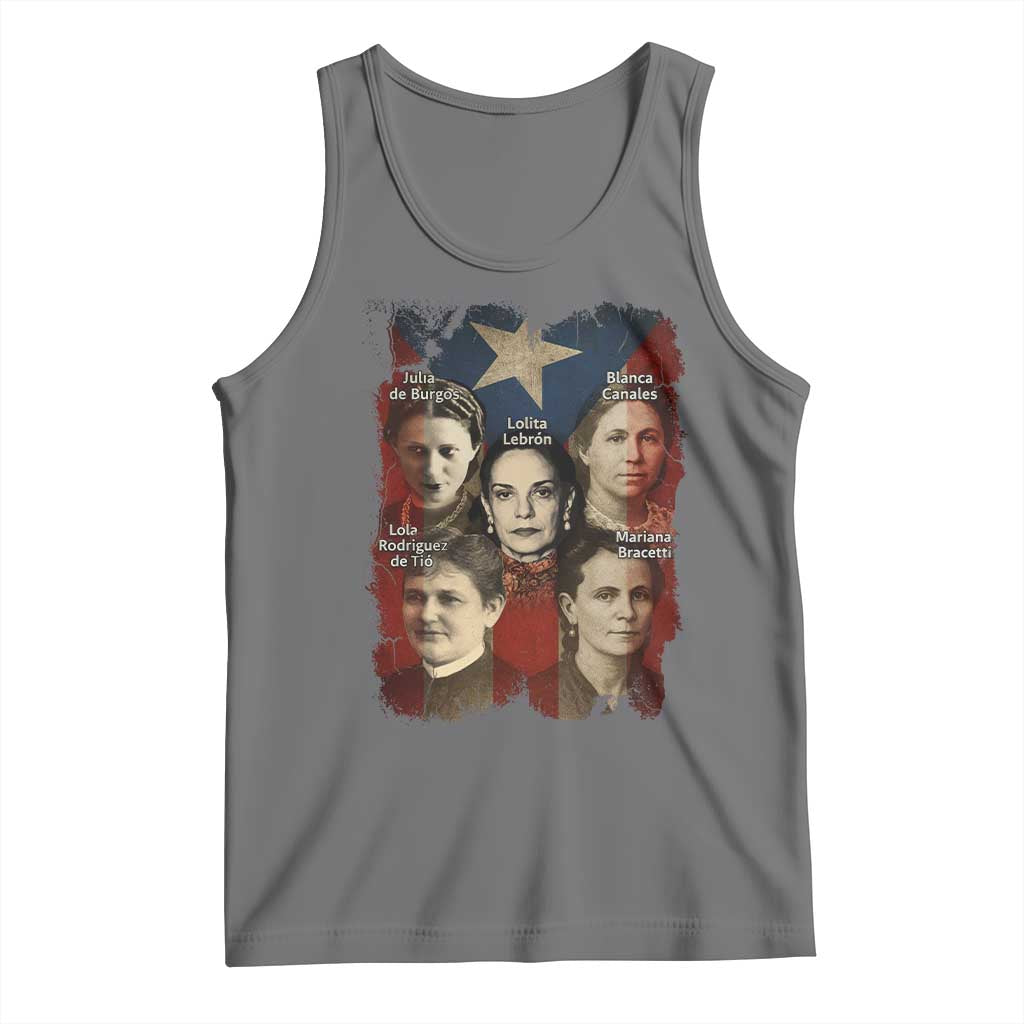 Puerto Rican Heroines Tank Top Boricua Julia Lolita Blanca Mariana Lola Puerto Rico Flag TS11 Black Heather Print Your Wear