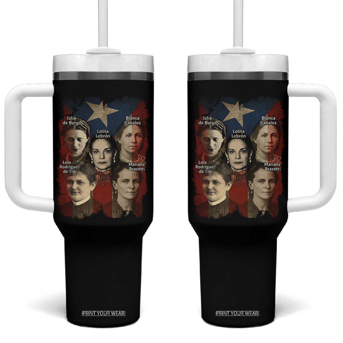 Puerto Rican Heroines Tumbler With Handle Boricua Julia Lolita Blanca Mariana Lola Puerto Rico Flag TS11 One Size: 40 oz Black Print Your Wear