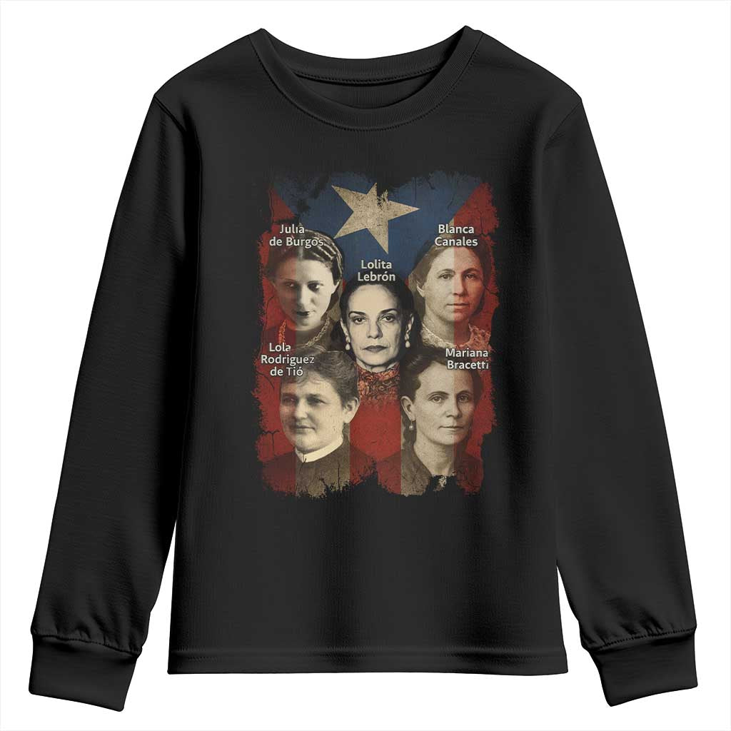 Puerto Rican Heroines Youth Sweatshirt Boricua Julia Lolita Blanca Mariana Lola Puerto Rico Flag TS11 Black Print Your Wear