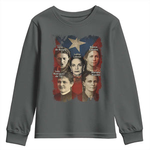 Puerto Rican Heroines Youth Sweatshirt Boricua Julia Lolita Blanca Mariana Lola Puerto Rico Flag TS11 Dark Heather Print Your Wear