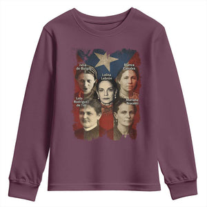 Puerto Rican Heroines Youth Sweatshirt Boricua Julia Lolita Blanca Mariana Lola Puerto Rico Flag TS11 Maroon Print Your Wear