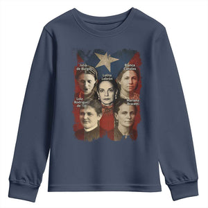 Puerto Rican Heroines Youth Sweatshirt Boricua Julia Lolita Blanca Mariana Lola Puerto Rico Flag TS11 Navy Print Your Wear