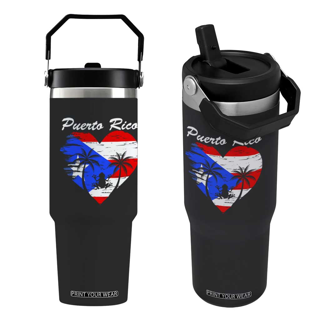 Puerto Rico Flip Straw Tumbler Boricua Coqui Frog Vintage Puerto Rican Flag TS11 One Size: 30 oz Black Print Your Wear