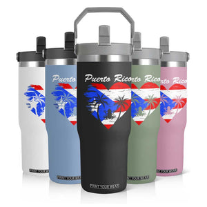 Puerto Rico Flip Straw Tumbler Boricua Coqui Frog Vintage Puerto Rican Flag TS11 Print Your Wear