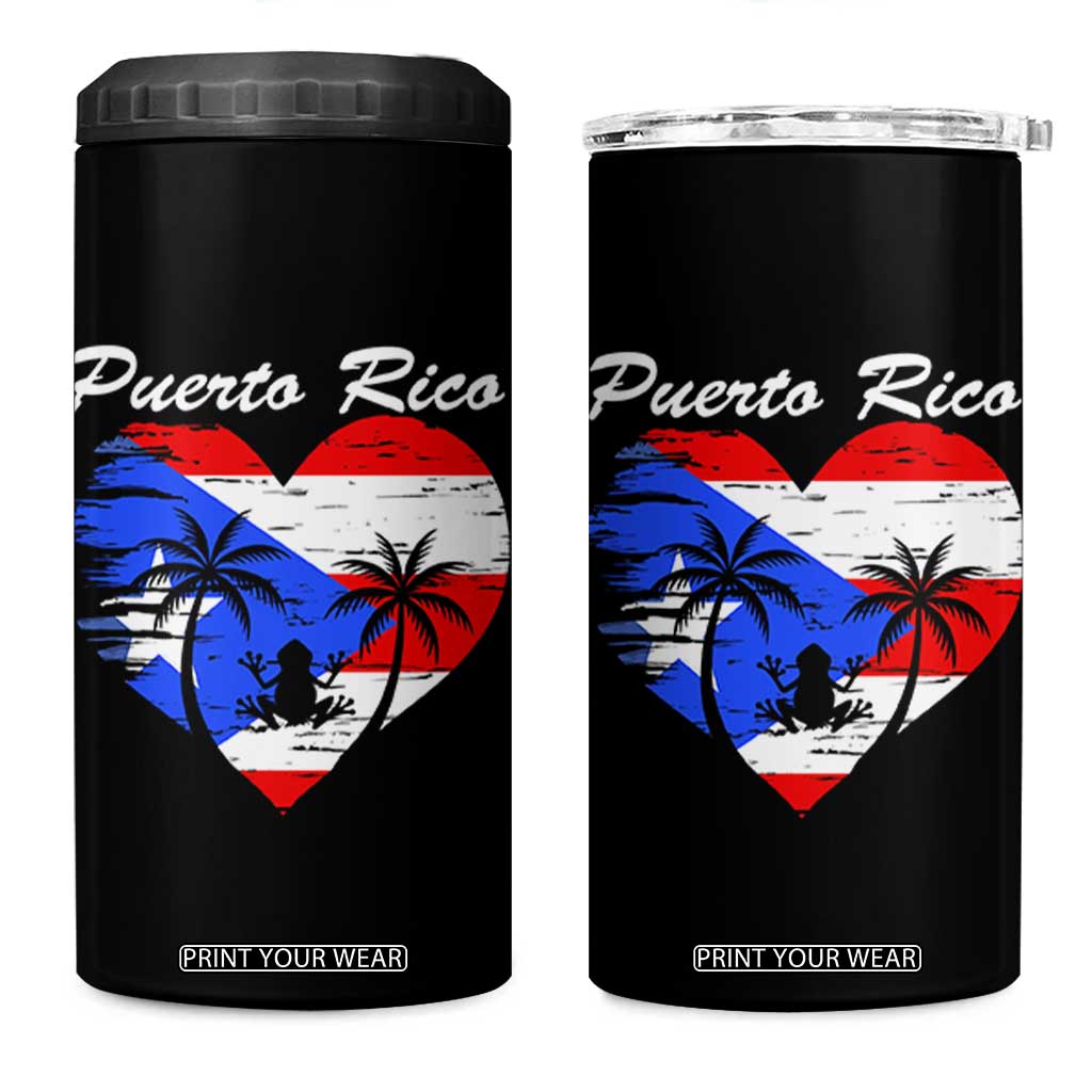 Puerto Rico 4 in 1 Can Cooler Tumbler Boricua Coqui Frog Vintage Puerto Rican Flag TS11 One Size: 16 oz Black Print Your Wear