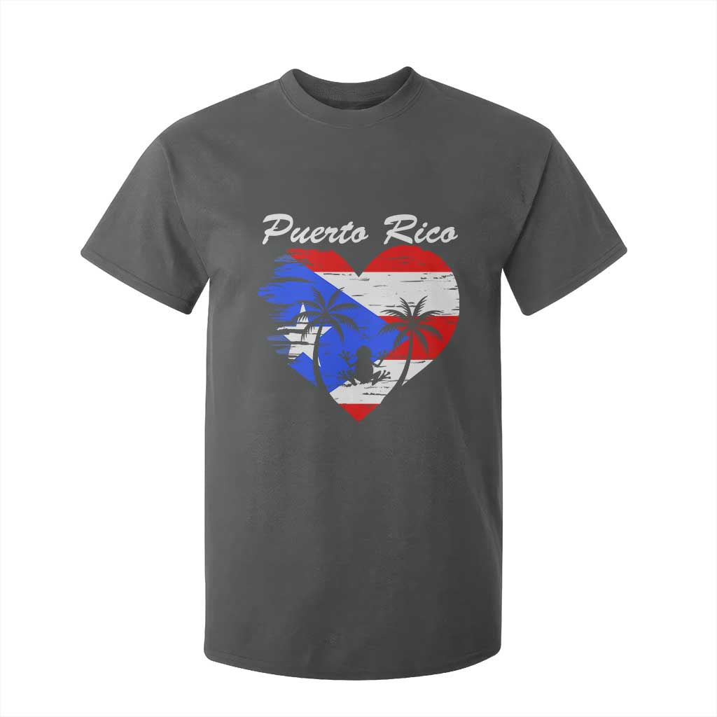 Puerto Rico T Shirt For Kid Boricua Coqui Frog Vintage Puerto Rican Flag TS11 Dark Heather Print Your Wear