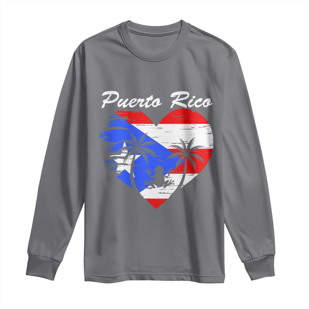 Puerto Rico Long Sleeve Shirt Boricua Coqui Frog Vintage Puerto Rican Flag TS11 Charcoal Print Your Wear