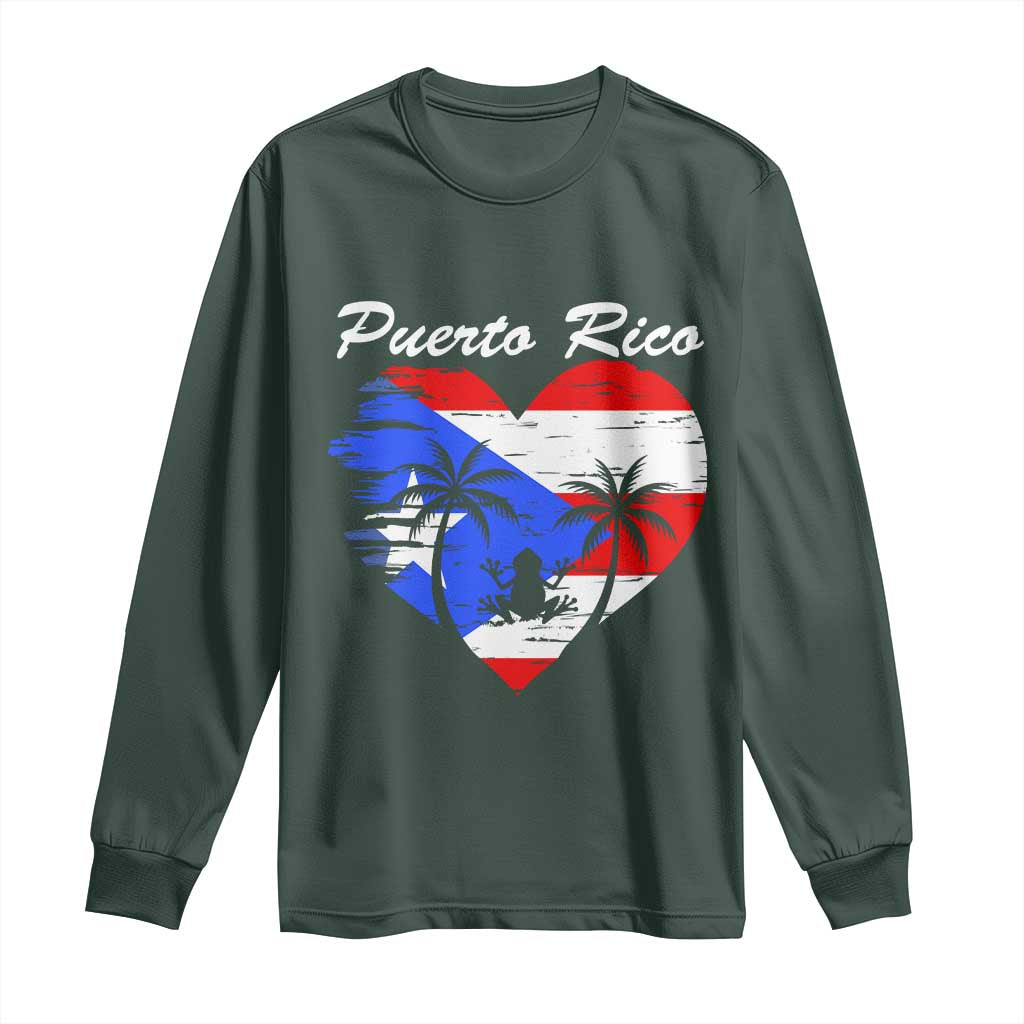 Puerto Rico Long Sleeve Shirt Boricua Coqui Frog Vintage Puerto Rican Flag TS11 Dark Forest Green Print Your Wear