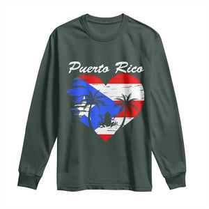 Puerto Rico Long Sleeve Shirt Boricua Coqui Frog Vintage Puerto Rican Flag TS11 Dark Forest Green Print Your Wear
