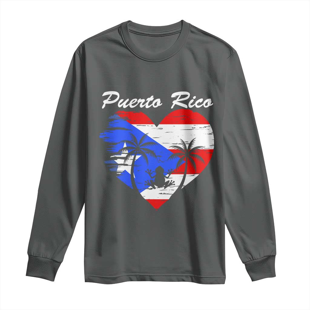 Puerto Rico Long Sleeve Shirt Boricua Coqui Frog Vintage Puerto Rican Flag TS11 Dark Heather Print Your Wear