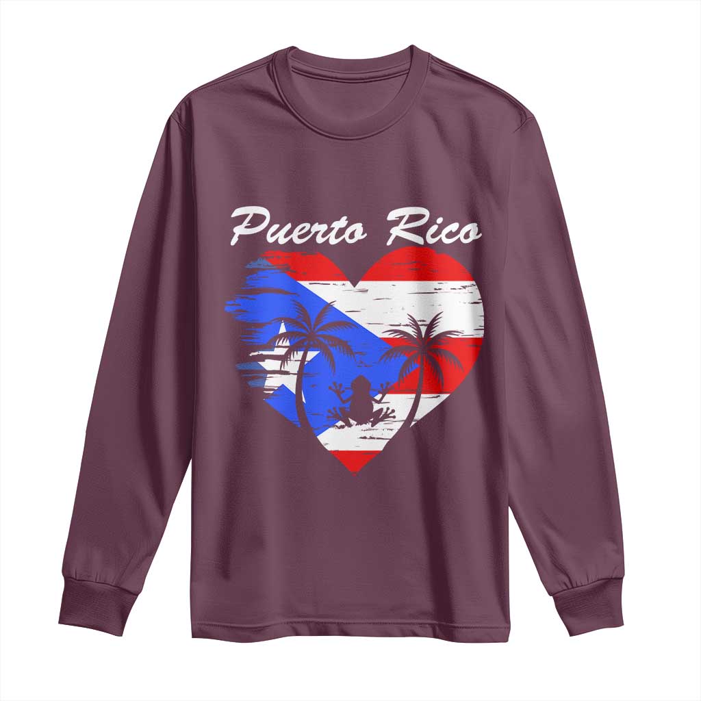 Puerto Rico Long Sleeve Shirt Boricua Coqui Frog Vintage Puerto Rican Flag TS11 Maroon Print Your Wear