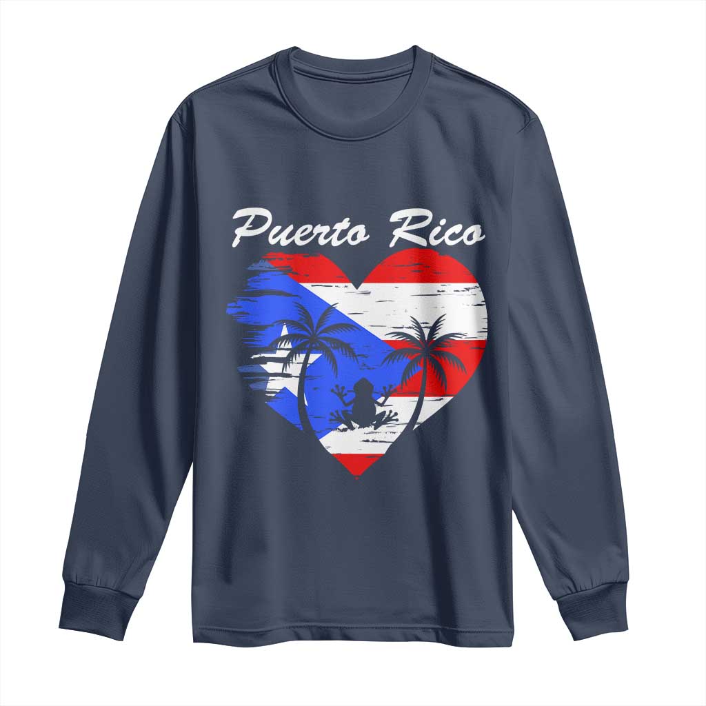 Puerto Rico Long Sleeve Shirt Boricua Coqui Frog Vintage Puerto Rican Flag TS11 Navy Print Your Wear