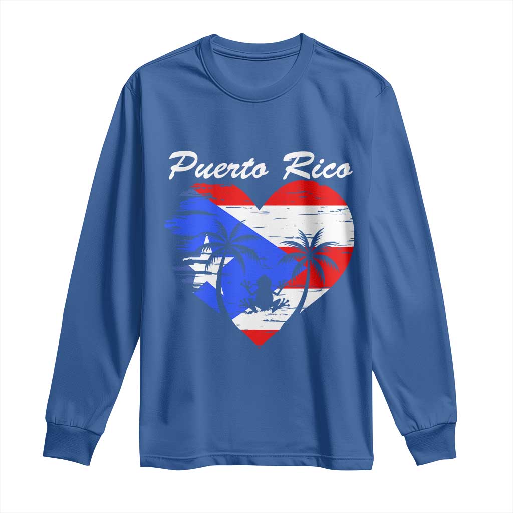 Puerto Rico Long Sleeve Shirt Boricua Coqui Frog Vintage Puerto Rican Flag TS11 Royal Blue Print Your Wear