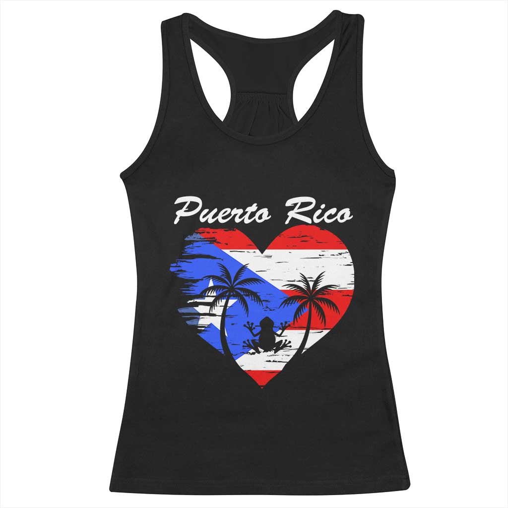 Puerto Rico Racerback Tank Top Boricua Coqui Frog Vintage Puerto Rican Flag TS11 Black Print Your Wear