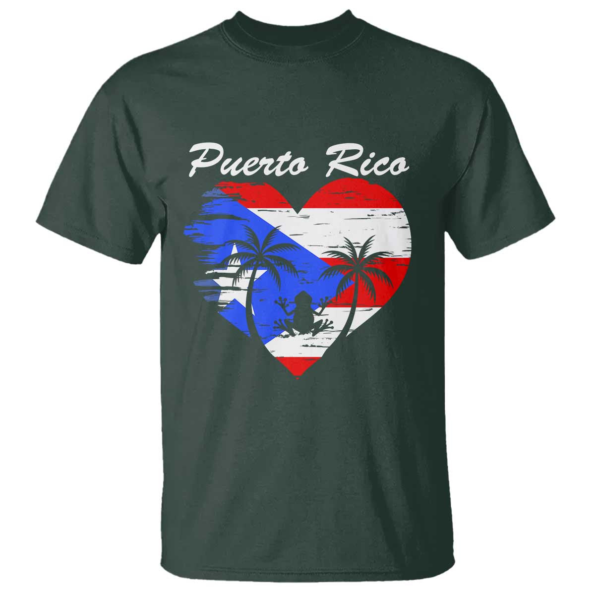 Puerto Rico T Shirt Boricua Coqui Frog Vintage Puerto Rican Flag TS11 Dark Forest Green Print Your Wear