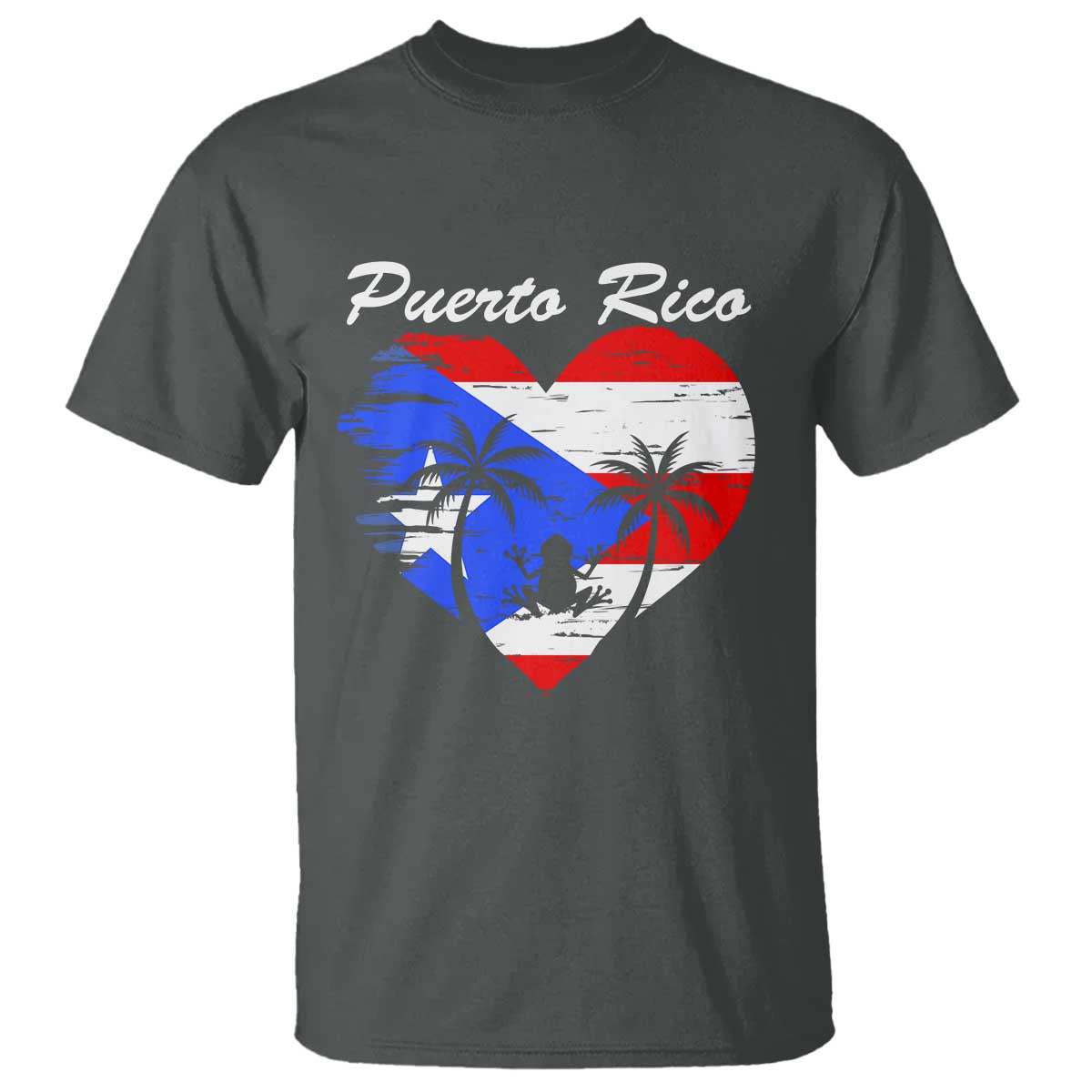Puerto Rico T Shirt Boricua Coqui Frog Vintage Puerto Rican Flag TS11 Dark Heather Print Your Wear