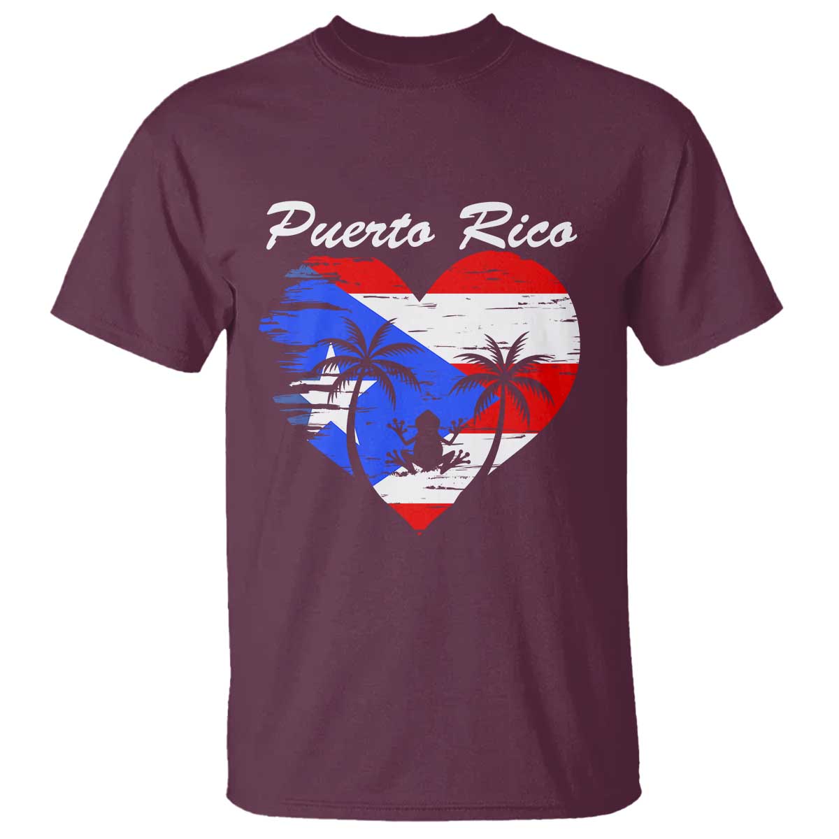 Puerto Rico T Shirt Boricua Coqui Frog Vintage Puerto Rican Flag TS11 Maroon Print Your Wear