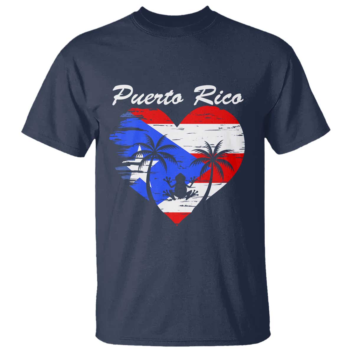Puerto Rico T Shirt Boricua Coqui Frog Vintage Puerto Rican Flag TS11 Navy Print Your Wear