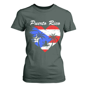 Puerto Rico T Shirt For Women Boricua Coqui Frog Vintage Puerto Rican Flag TS11 Dark Forest Green Print Your Wear