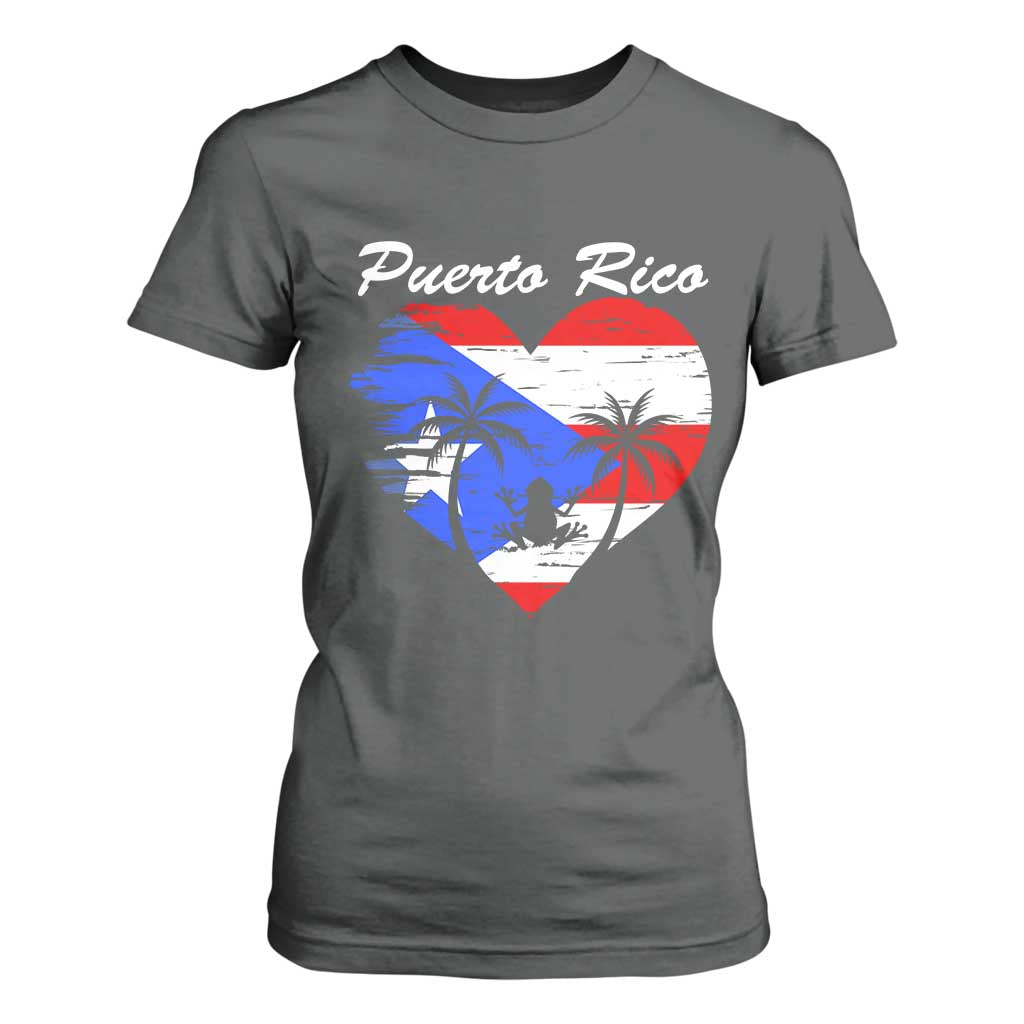 Puerto Rico T Shirt For Women Boricua Coqui Frog Vintage Puerto Rican Flag TS11 Dark Heather Print Your Wear