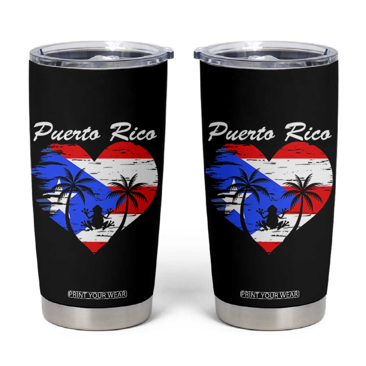 Puerto Rico Tumbler Cup Boricua Coqui Frog Vintage Puerto Rican Flag TS11 Black Print Your Wear