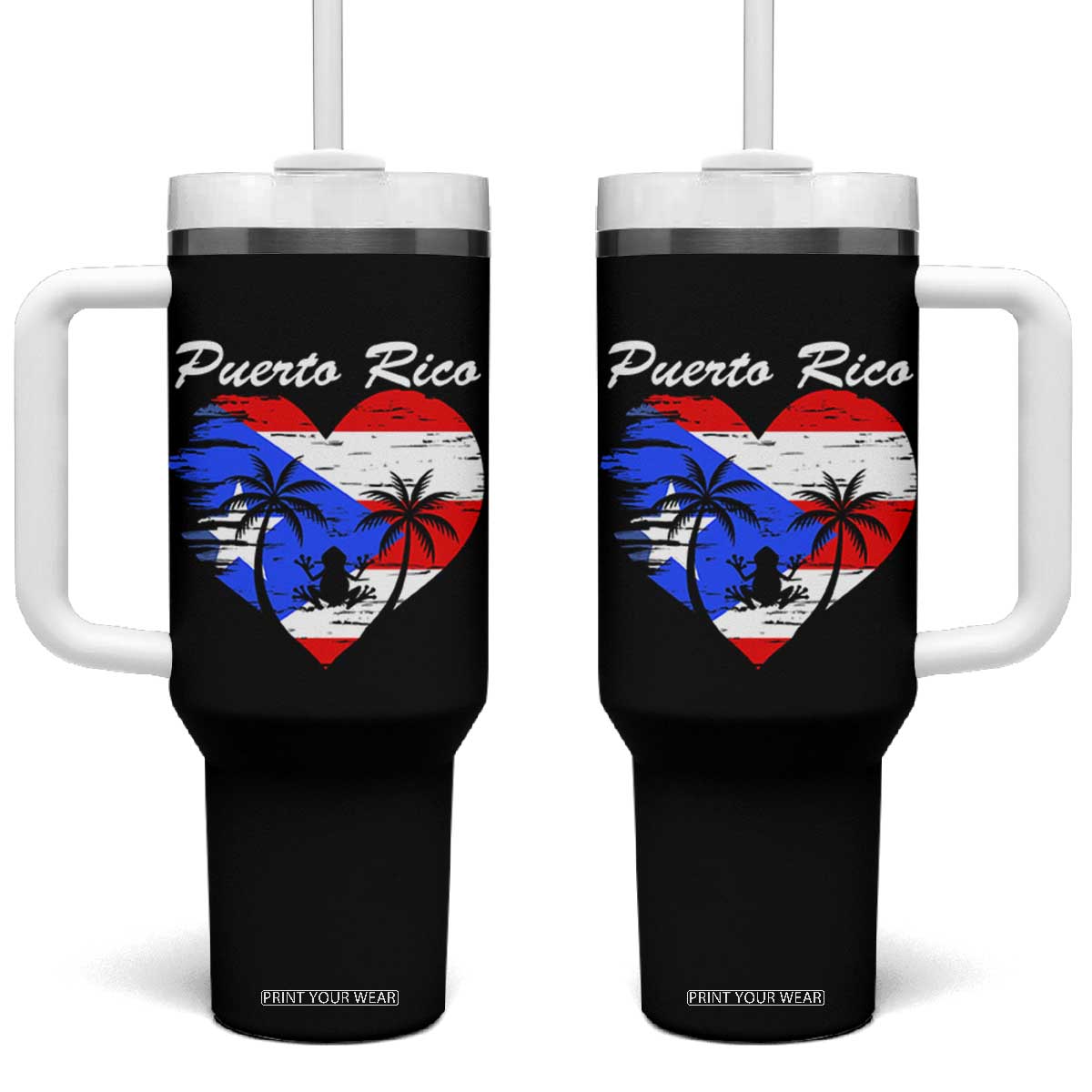 Puerto Rico Tumbler With Handle Boricua Coqui Frog Vintage Puerto Rican Flag TS11 One Size: 40 oz Black Print Your Wear
